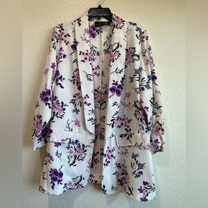Worthington Women’s White Purple Floral Blazer Size XL 3/4 Sleeve
